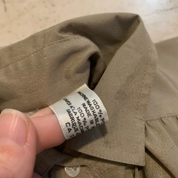 VINTAGE Rouie Blouse Size 10 Sueded Polyester Tunic Shirt Taupe 80s - Picture 3 of 7